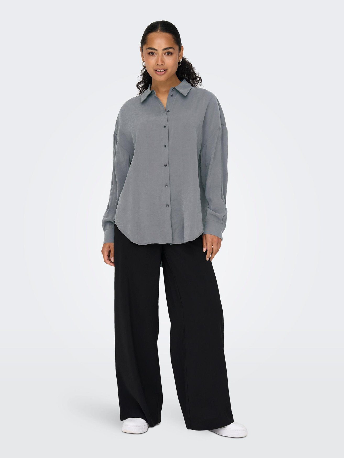 ONLIRIS Hemd Langarm in Oversize 5635 ONLY Weites Bluse Shirt Blusenshirt Grau