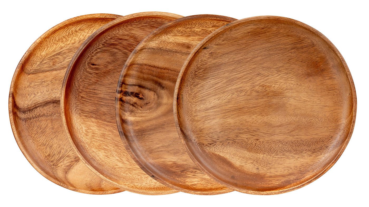 Levandeo® Dekoteller, 4er Set Runde Teller Akazie Ø25cm Holzteller Snackteller Dekoteller