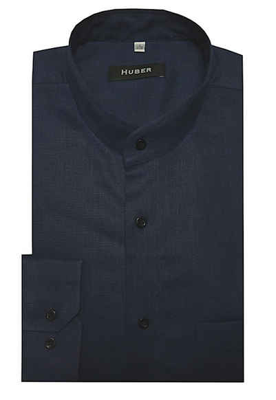 Huber Hemden Langarmhemd HU-0044 Stehkragen 100% Leinen nachhaltig Regular Fit-gerader Schnitt