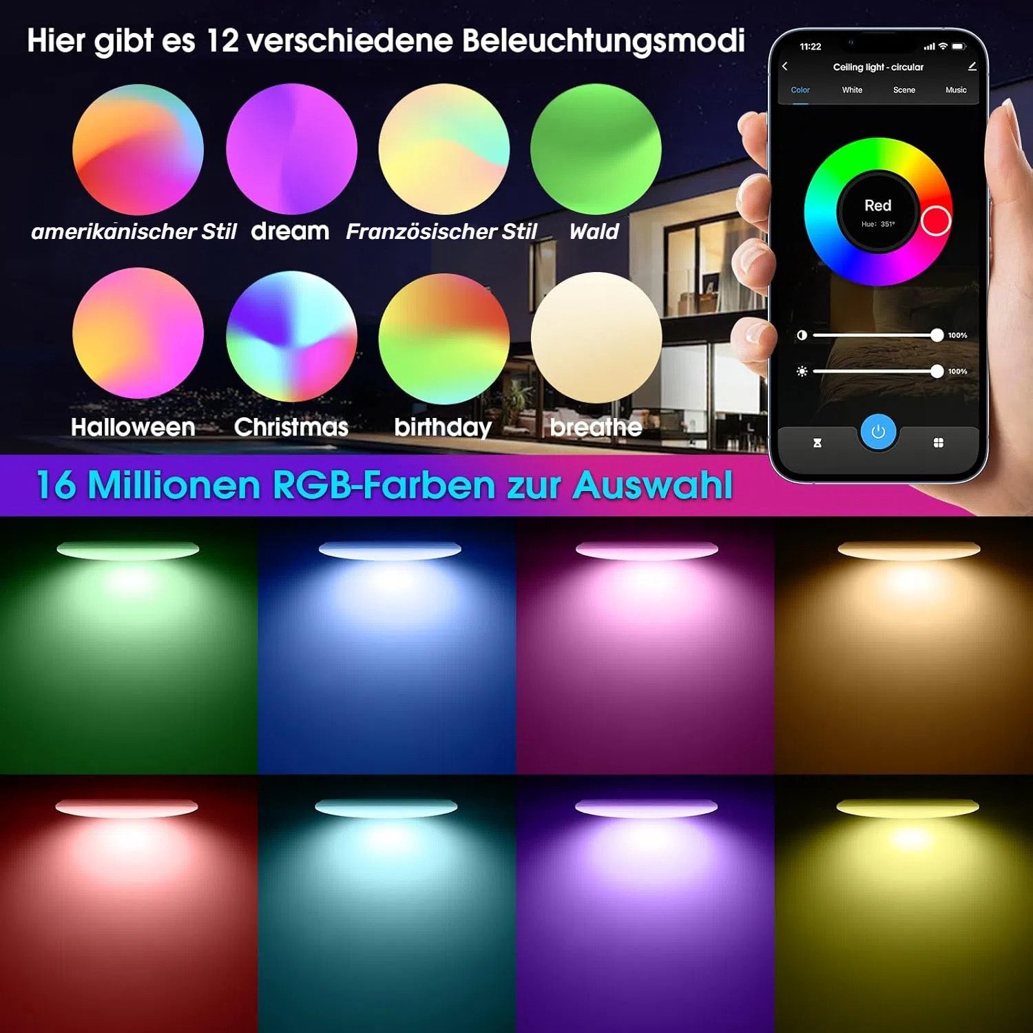 BlingBin LED Deckenleuchte RGB Dimmbar, 24W günstig online kaufen