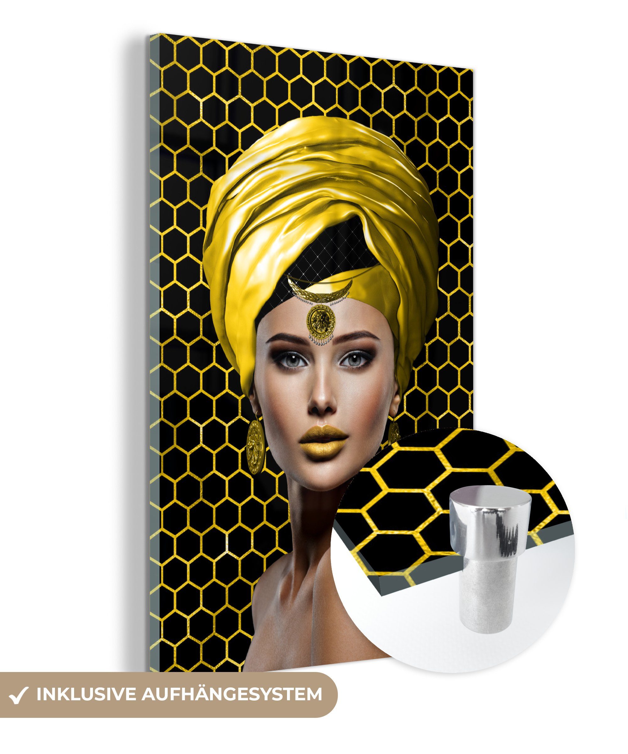 MuchoWow Acrylglasbild Frau - Elemente - Gelb, (1 St), Glasbilder - Bilder auf Glas Wandbild - Foto auf Glas - Wanddekoration