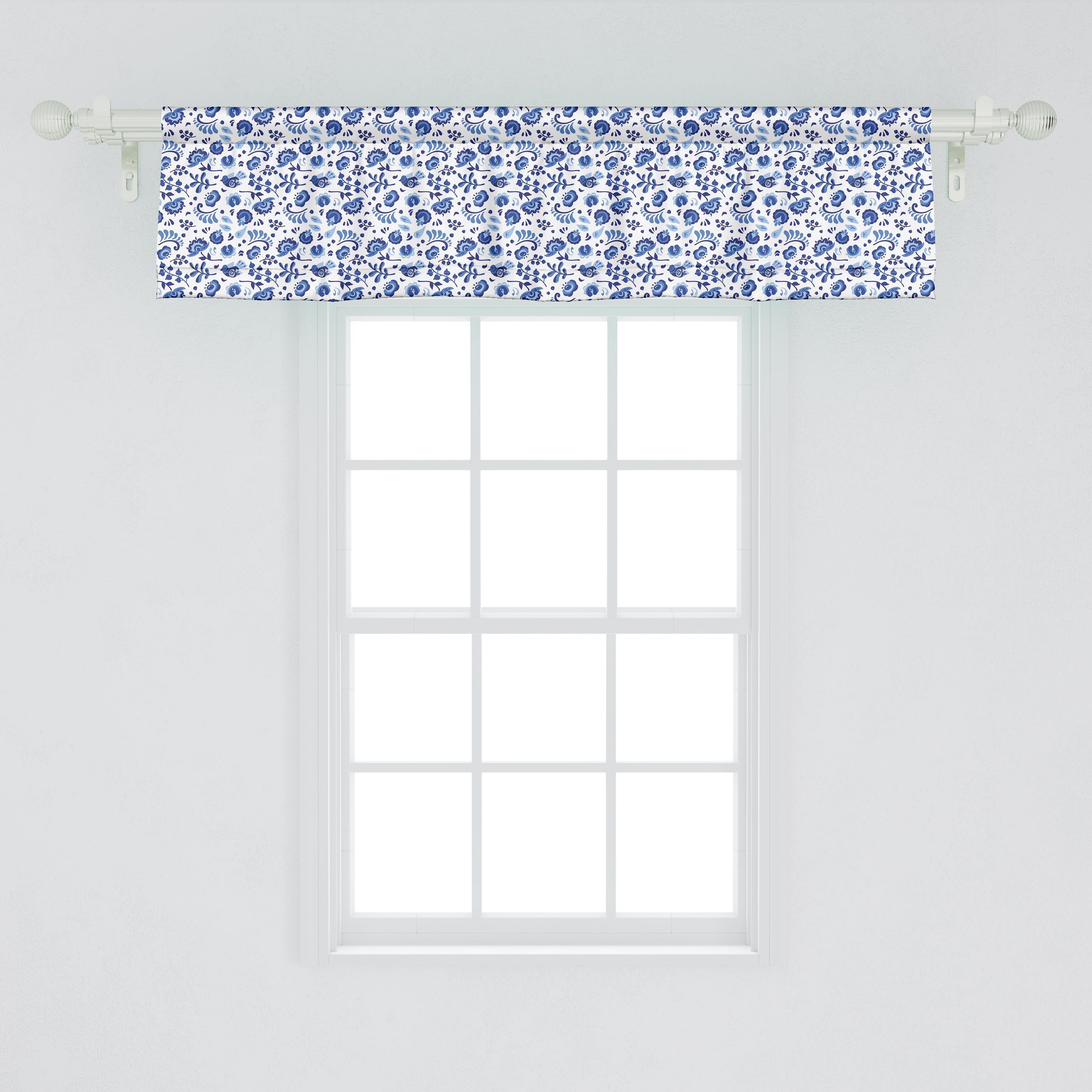 Dekor Abakuhaus, Vorhang für Scheibengardine Volkskunst-Entwurf Vögeln Blume Küche Schlafzimmer mit Stangentasche, Microfaser, mit Volant