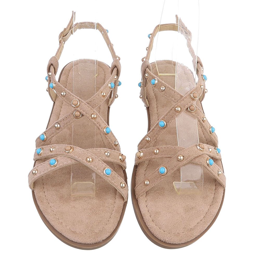 Ital-Design Damen Sandale mit Nieten und Schnalle Riemchensandalette (91895776) Blockabsatz Riemchensandalen in Hellbraun – Bild 4 von 5