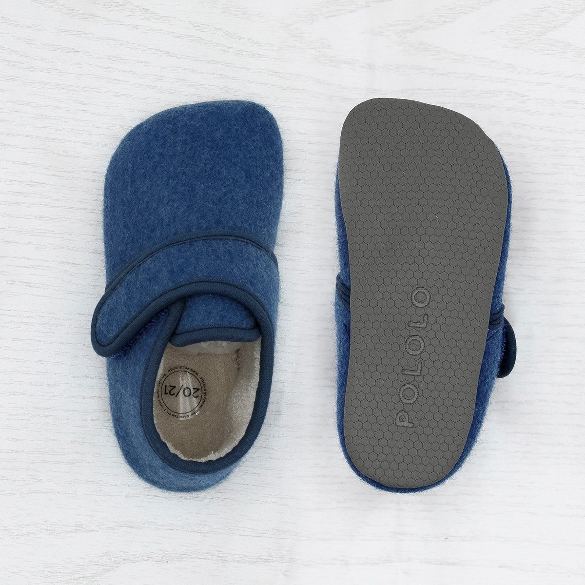 POLOLO Kinderschuhe Cosy, Barfußschuh aus recyceltem Wollfilz (kbT), gefüttert mit Bio-Baumwolle