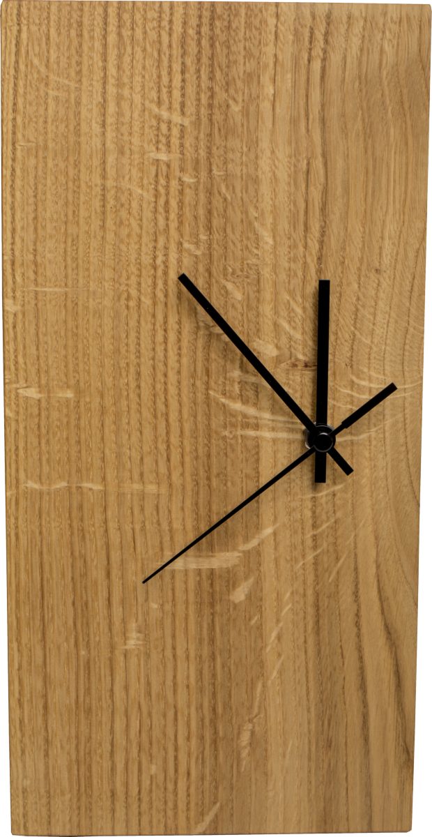 Funkwanduhr Baumkante) als Standuhr inn (Echt-Holz dESIGN auch art Wanduhr Eiche Holz Tisch-Uhr Uhr einseitig Echt mit & verwendbar,