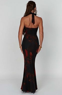 RUZU UG Dirndl Bedrucktes sexy Kleid mit V-Ausschnitt, langes Kleid (1-tlg)