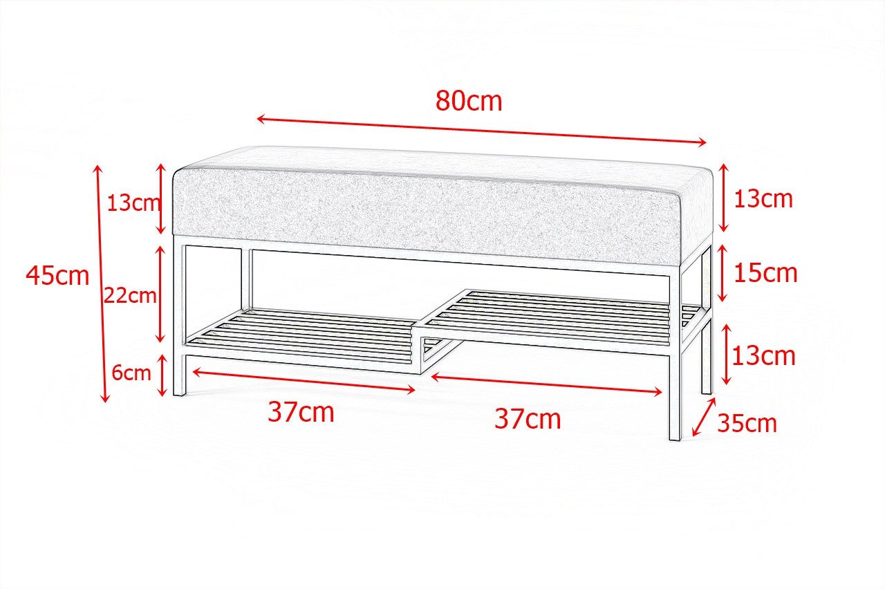 Design Möbel Sitzbank Sitzbank LOFT DESIGN 80cm Gepolsterte Bank mit Ablage Industrial Stil – Bild 2 von 5