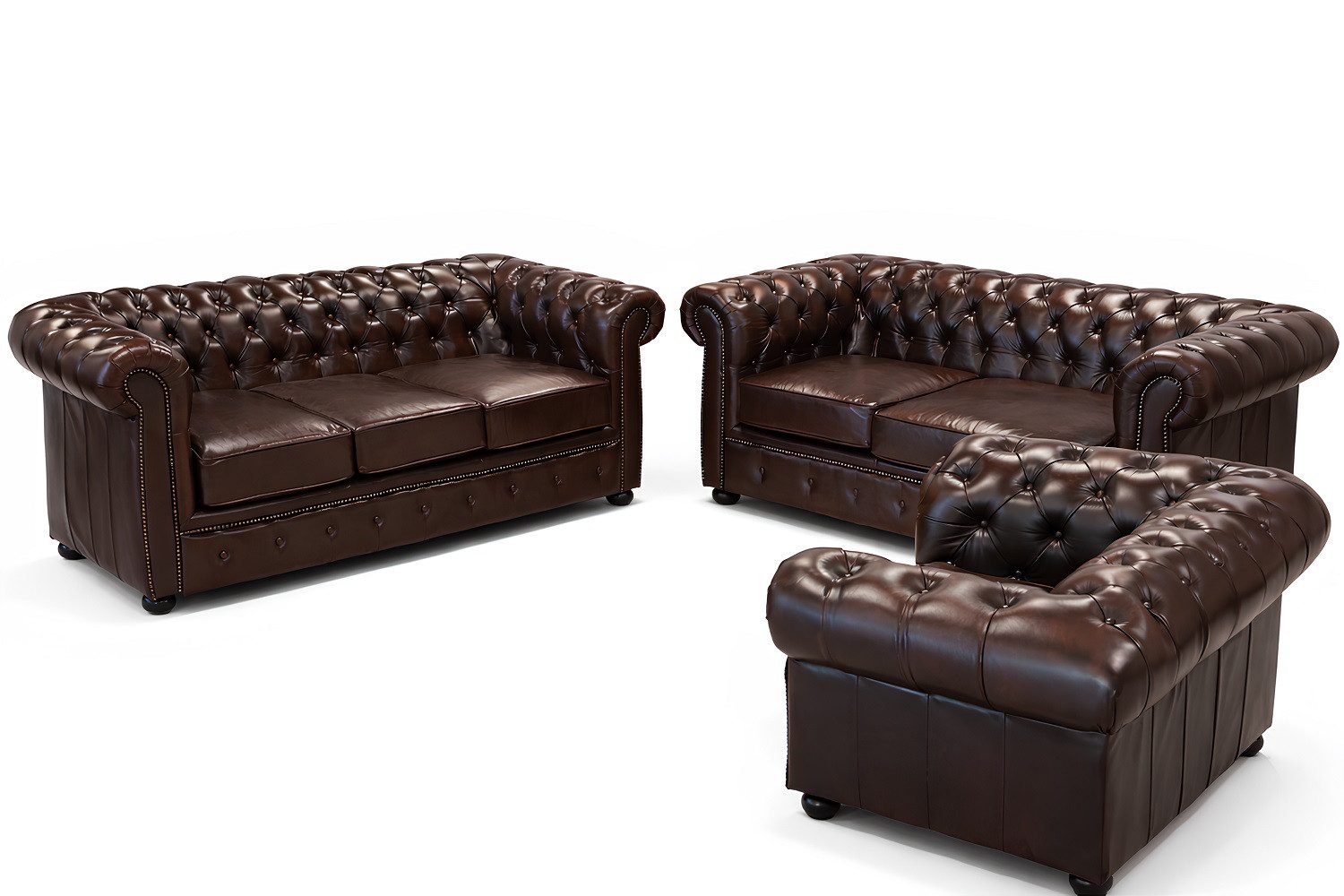 JVmoebel Chesterfield-Sofa Chesterfield Sofagarnitur Polster 3+2+1 Ledersofa 100% Leder Sofort, Made in Europa