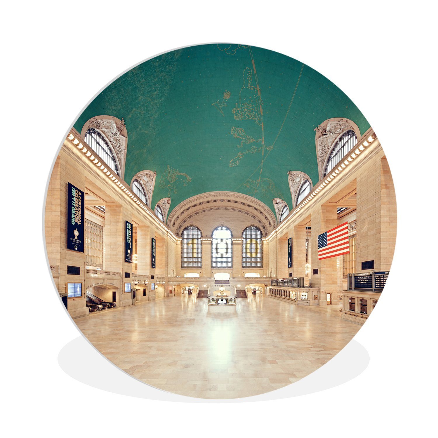 MuchoWow Gemälde New York - Bahnhof - Zug, (1 St), Kreis Wanddekoration Forex, Rundes Wandbild, Wohnzimmer, 30x30 cm