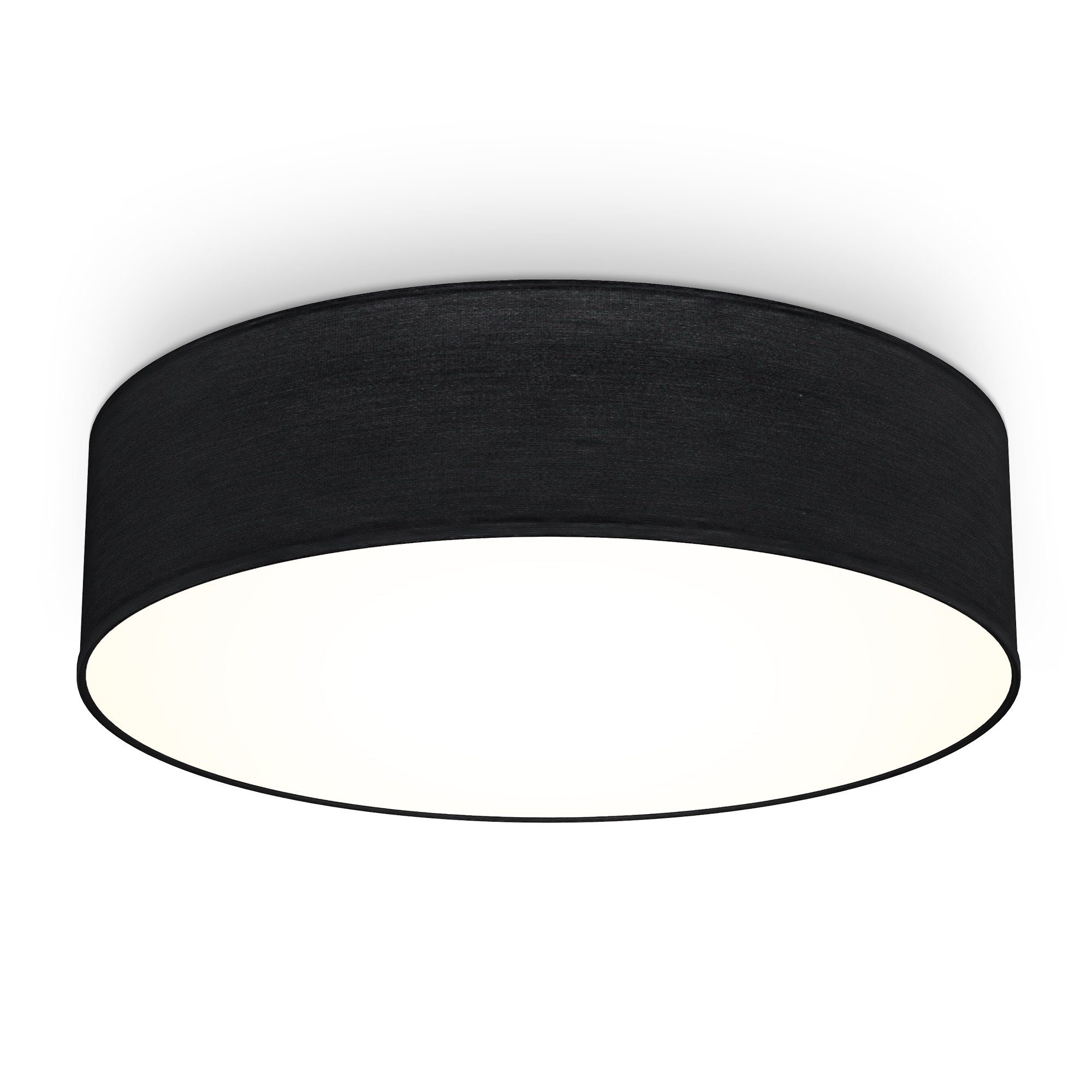 E27 Schafzimmer Deckenleuchte LED Ø38cm schwarze B.K.Licht Küche Halogen, mit Wohnzimmer Leuchtmittel, 2-fammig Textilschirm Stoffdeckenleuchte BKL1220 Stoff-Deckenlampe ohne