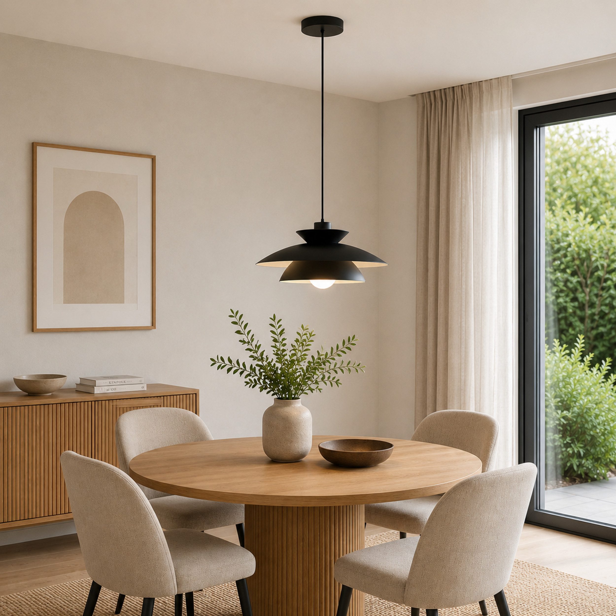 Lightbox Pendelleuchte, ohne Leuchtmittel, Doppelschirm, Ø 30,5 cm, H 120 cm, E27 Fassung, Metall, schwarz matt