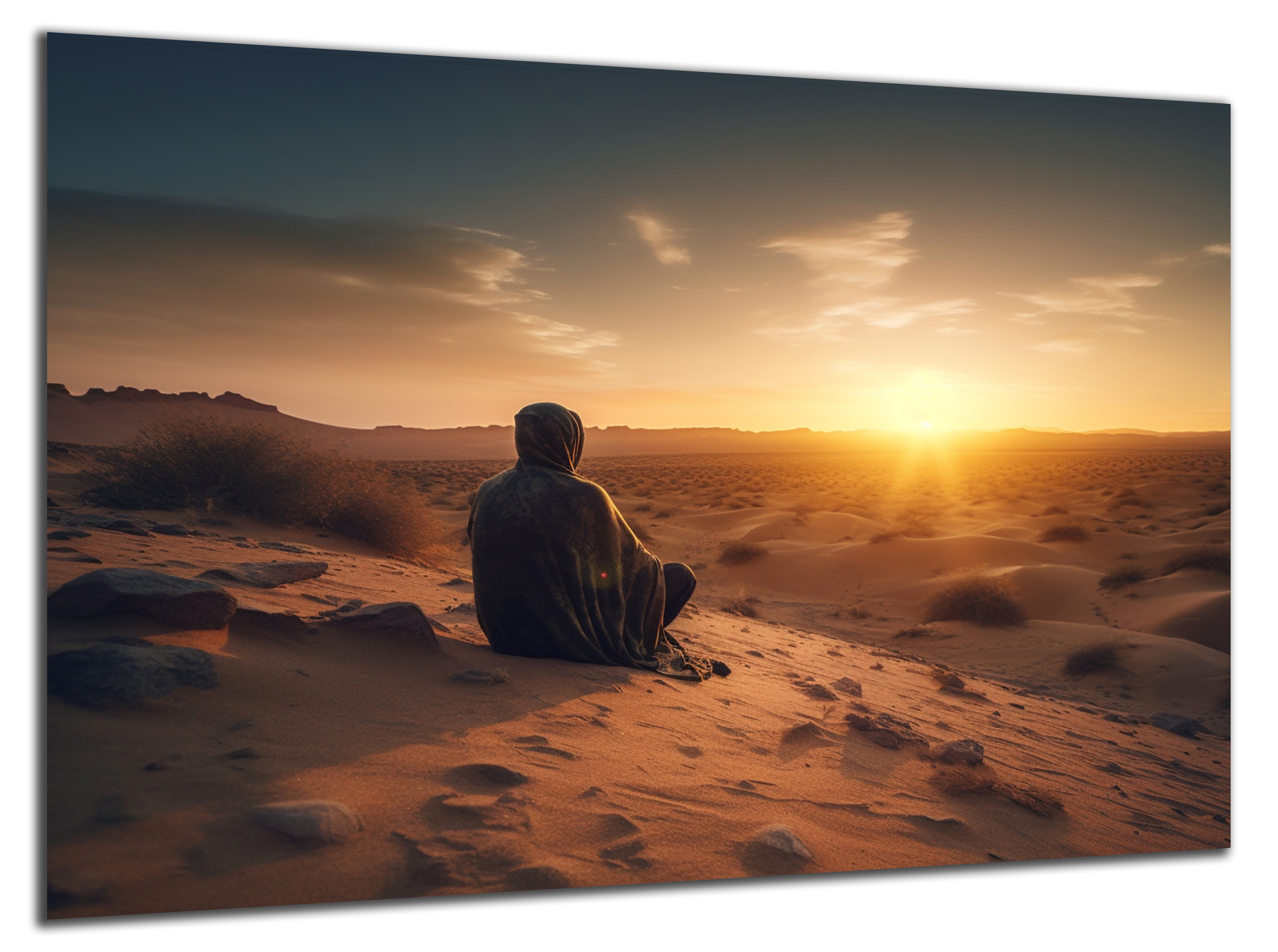 DARO Design Leinwandbild Modern Abstrakt Wandbilder XXL Wandbild Wand Deko Leinwand Bilder, (Sonnenuntergang mit Mensch - Bild groß Wohnzimmer Schlafzimmer Küche Esszimmer Einteilig Querformat Fotodruck Leinwände Wanddeko Abstrakte Kunst Boho), 30x20cm