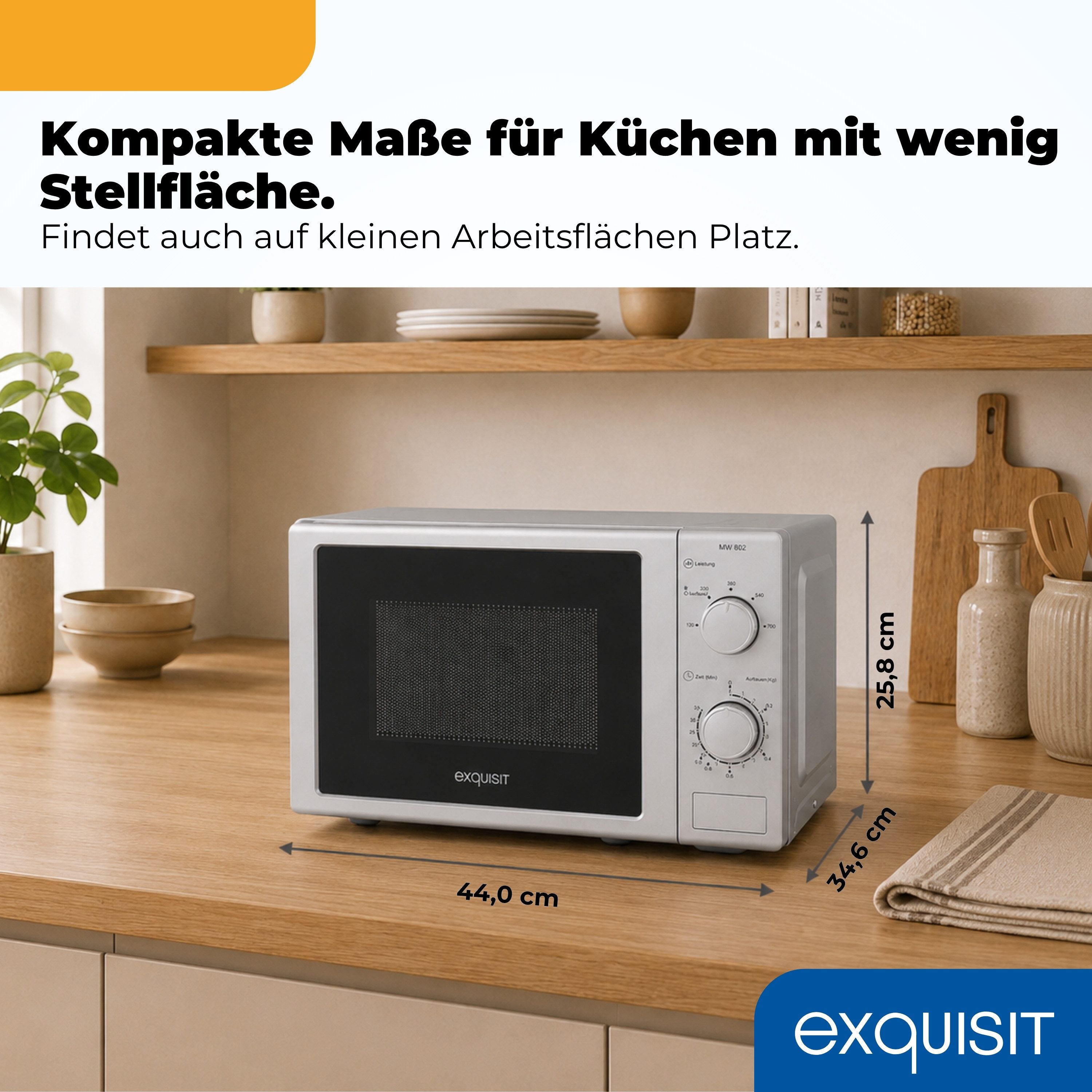 exquisit Mikrowelle MW 802, Mikrowelle, 20,00 l, 20 Liter, 25,5 cm Drehteller, inkl. Timer, einfach Bedienung, 700 Watt