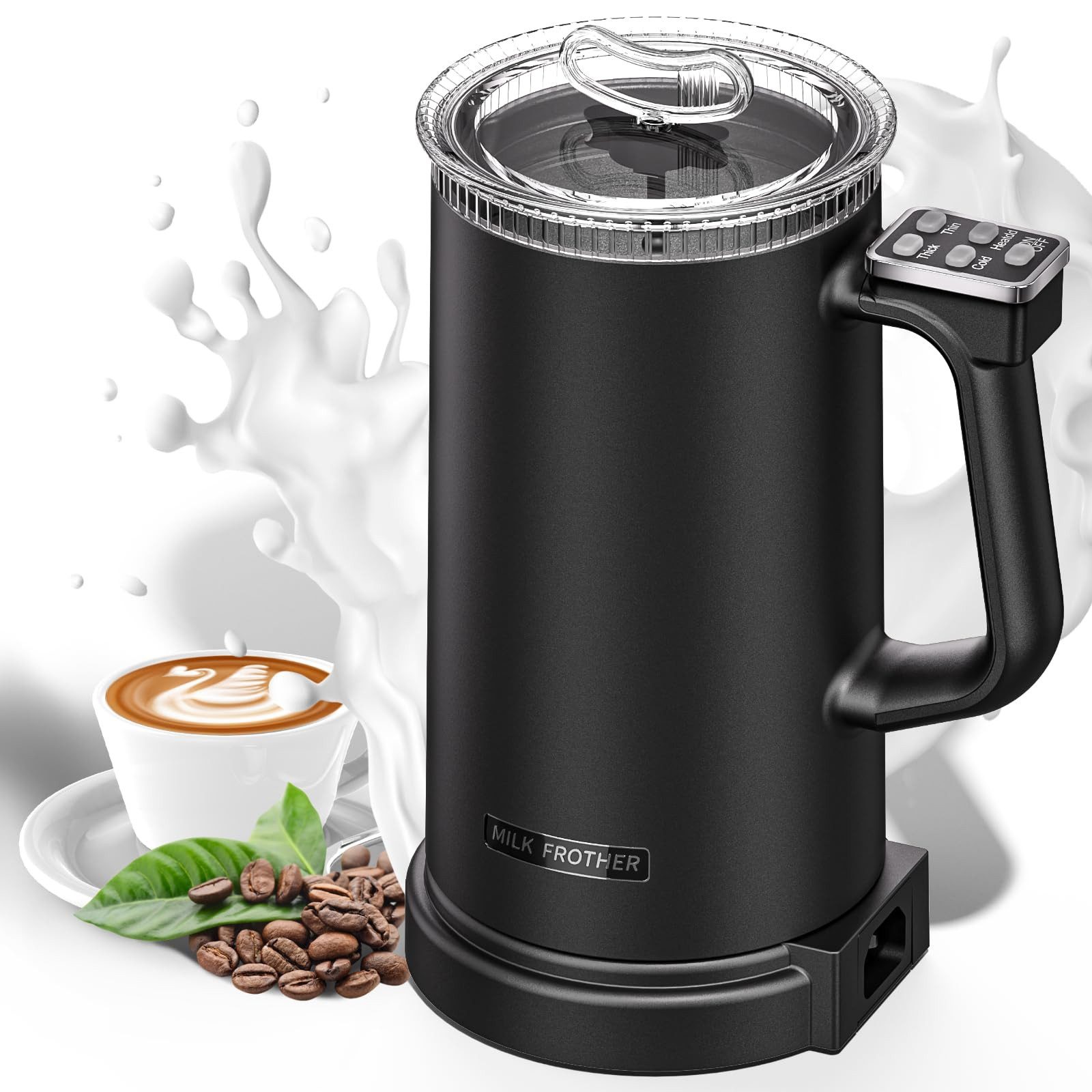 Forrlite Milchaufschäumer elektrischer Milchaufschäumer, 5-in-1 Milchaufschäumer Elektrisch, 1500 W, 350ml Milchschäumer für Heißer und Kalter