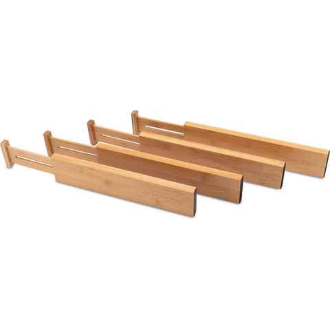 elbmöbel Schubladeneinsatz Schubladen Ordnungssystem: Organizer 4er Pack verstellbare Schubladentrenner Bambus Holz (4 St., 4 er Set schubladeneinsatz), verstellbar von 33 cm bis 45 cm
