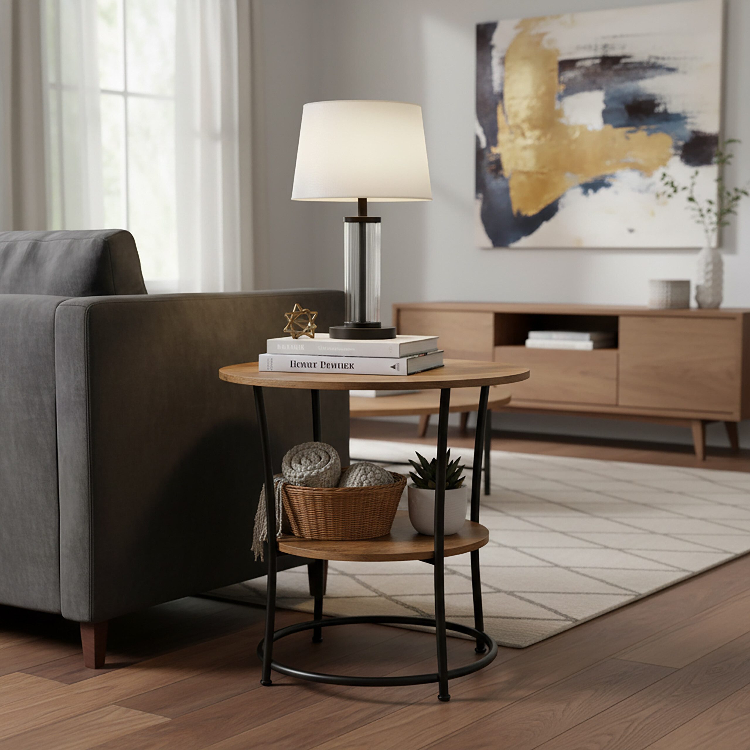 relaxdays Beistelltisch mit 2 Ablage, Industrial-Schwarz günstig online kaufen