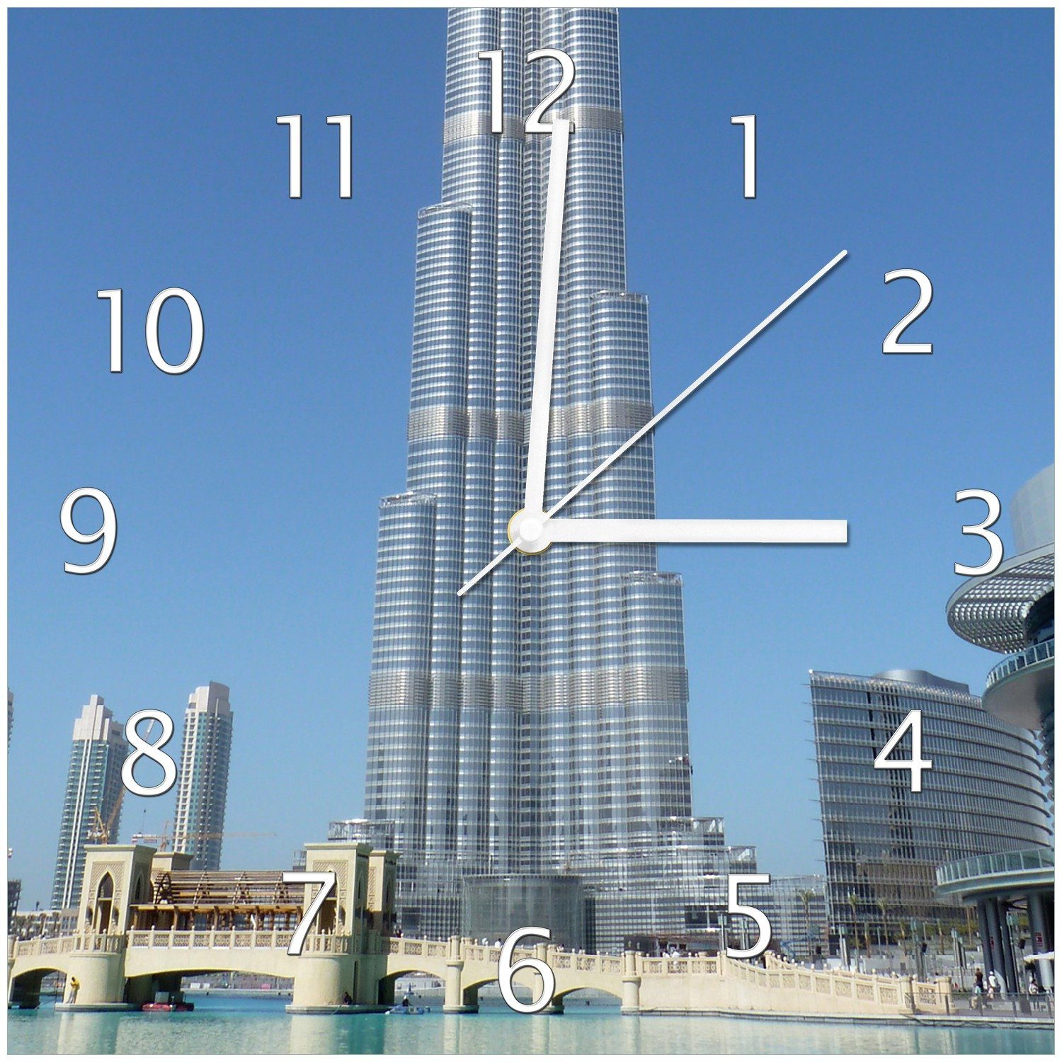 Wallario Wanduhr Wolkenkratzer in Dubai (Glasuhr)