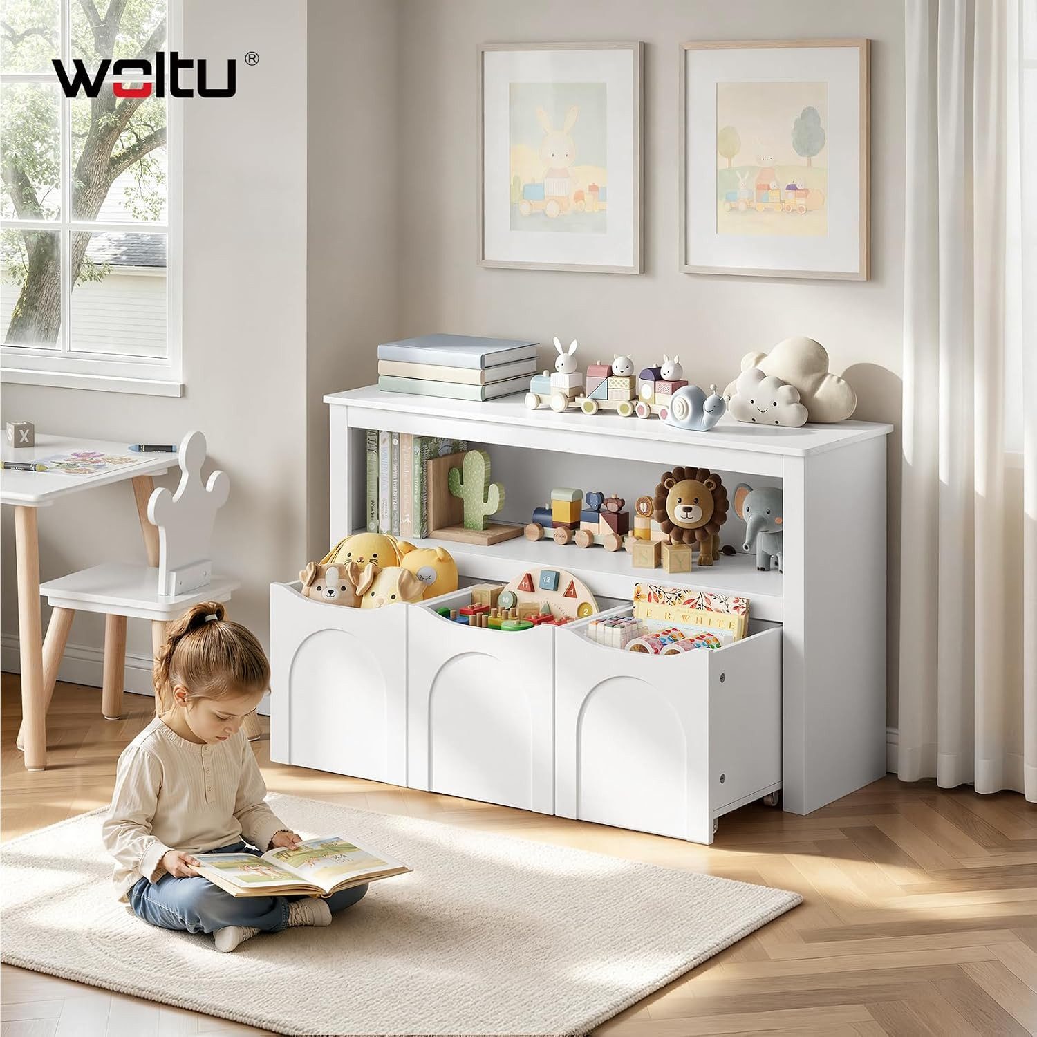 Woltu Kinderregal, 1-tlg., Aufbewahrungsschrank mit Rollen Spielzeugschrank mit 3 Schubladen