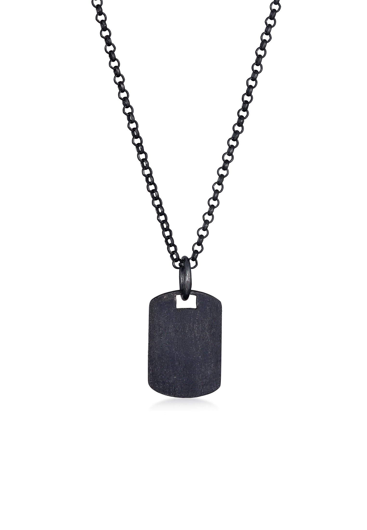 Kuzzoi Kette mit Anhänger Herren Dog Tag Military Platte Brushed 925 Silber Schwarz