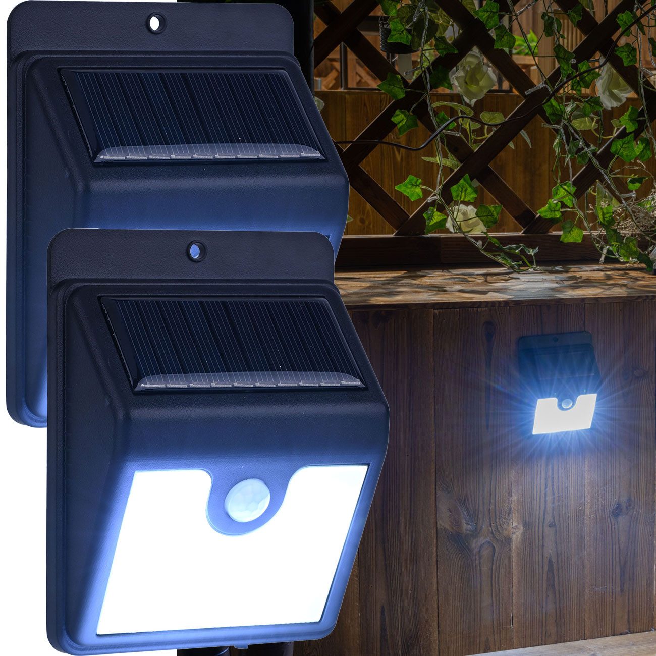 Casativo LED Solarleuchte LED-Solar-Wandstrahler mit Bewegungssensor, IP44 Aussenleuchte, 4 SMD-LEDs mit jeweils 0,2 W, insgesamt 50 Lumen