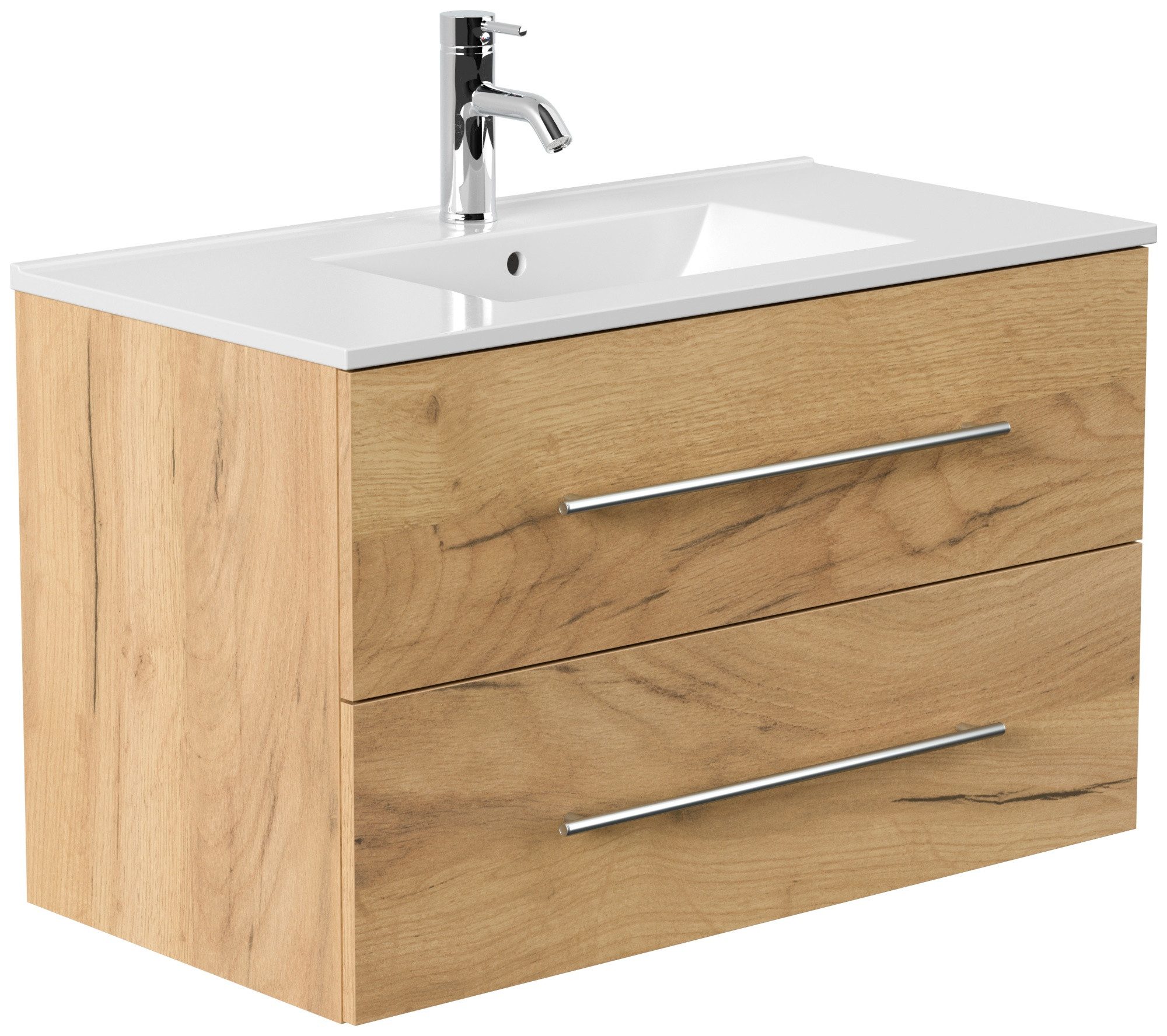 Magnolia Home Waschtisch Badmöbel Set Firenze 90 2tlg. Spiegelschrank Softclose eiche gold
