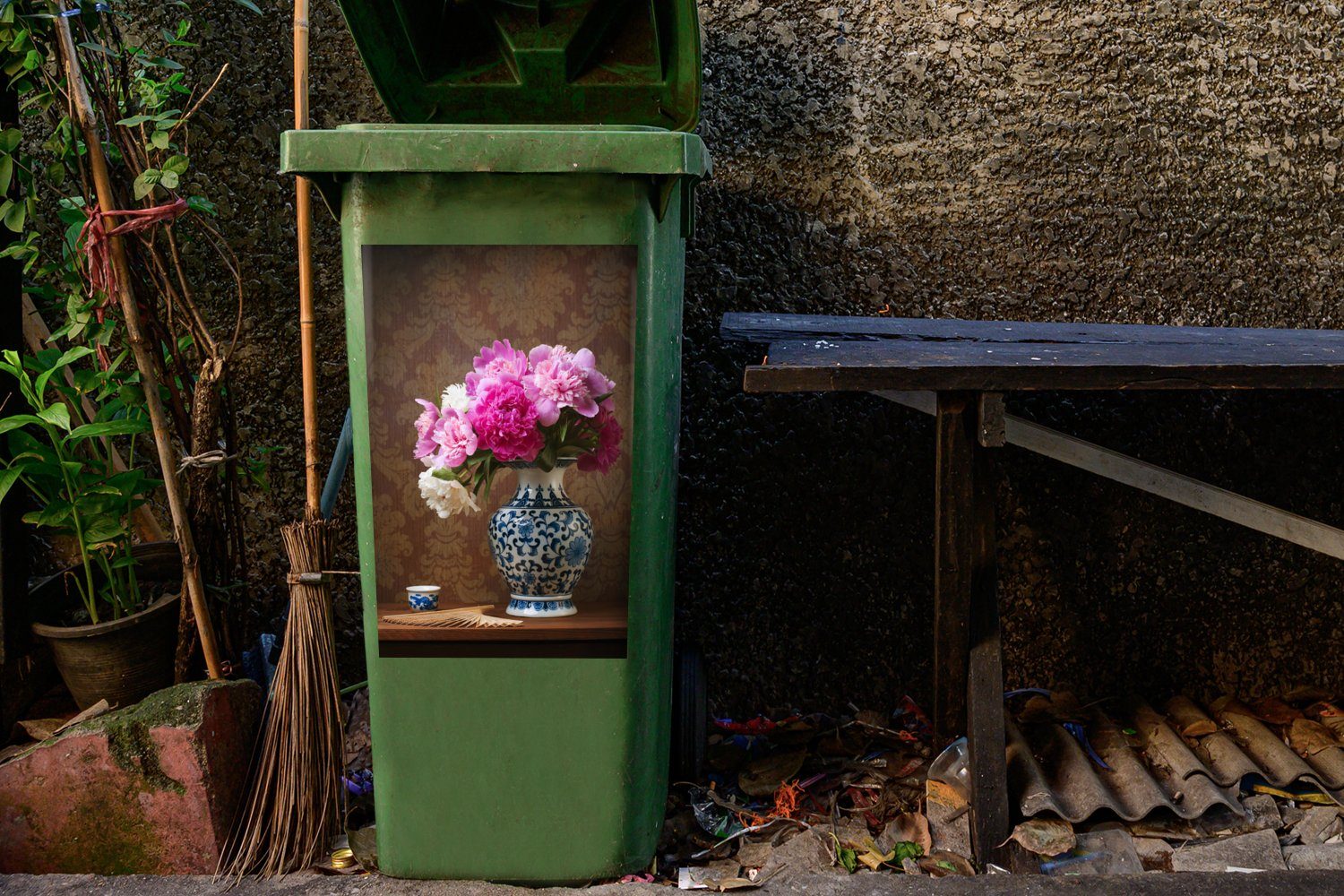 - Pfingstrosen Container, - Mülleimer-aufkleber, Farben St), Sticker, Abfalbehälter Mülltonne, MuchoWow (1 Wandsticker Vase