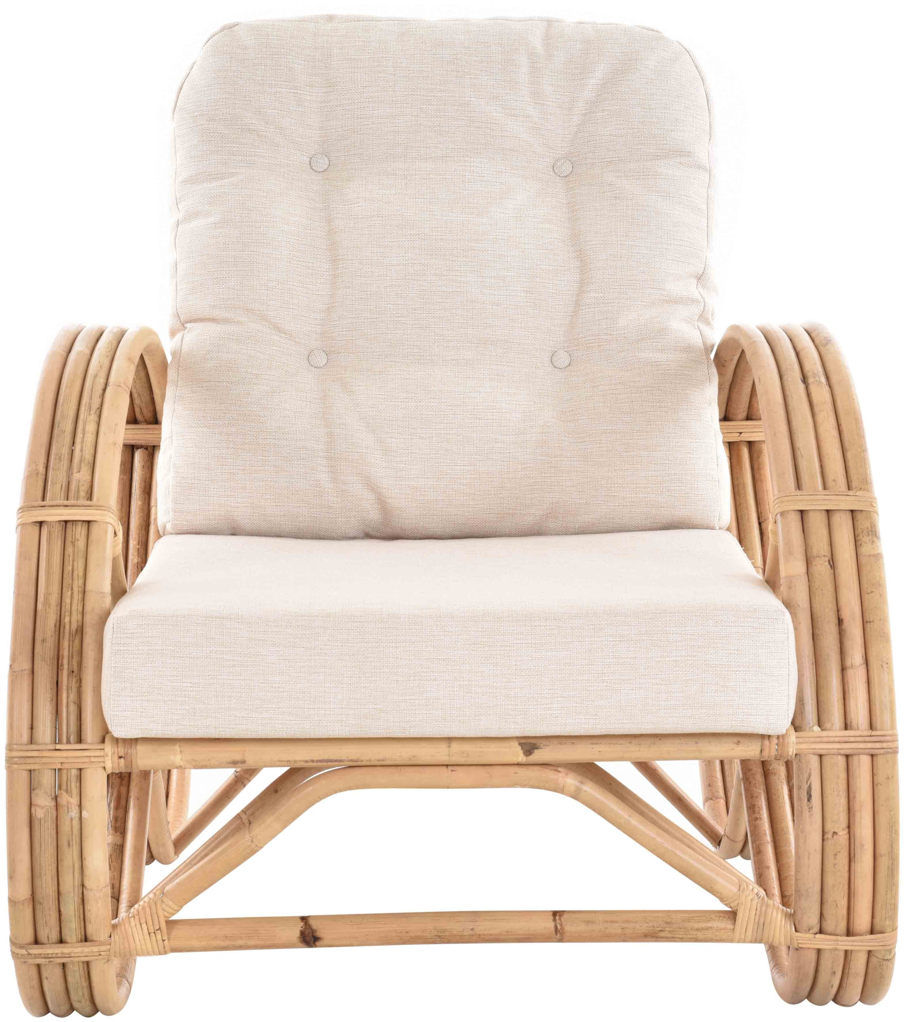 Krines Home Relaxsessel 2er Set Wintergarten Sessel Natur Rattan gestäbt Wohnzimmer Polster