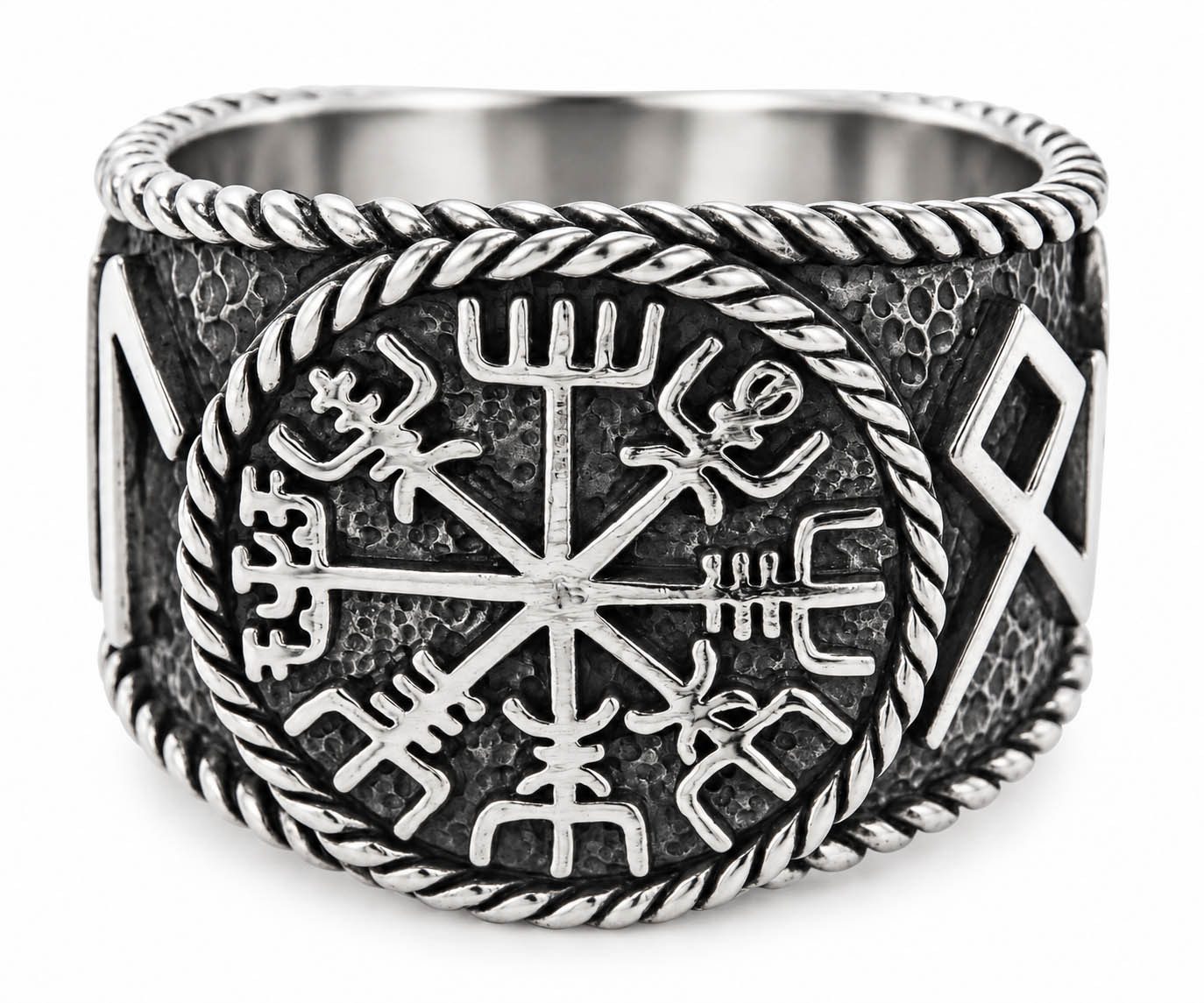 Kiss of Leather Silberring Ring Wikingerkompass Vegvisir Hail Odin Runen, Gr. 54-74