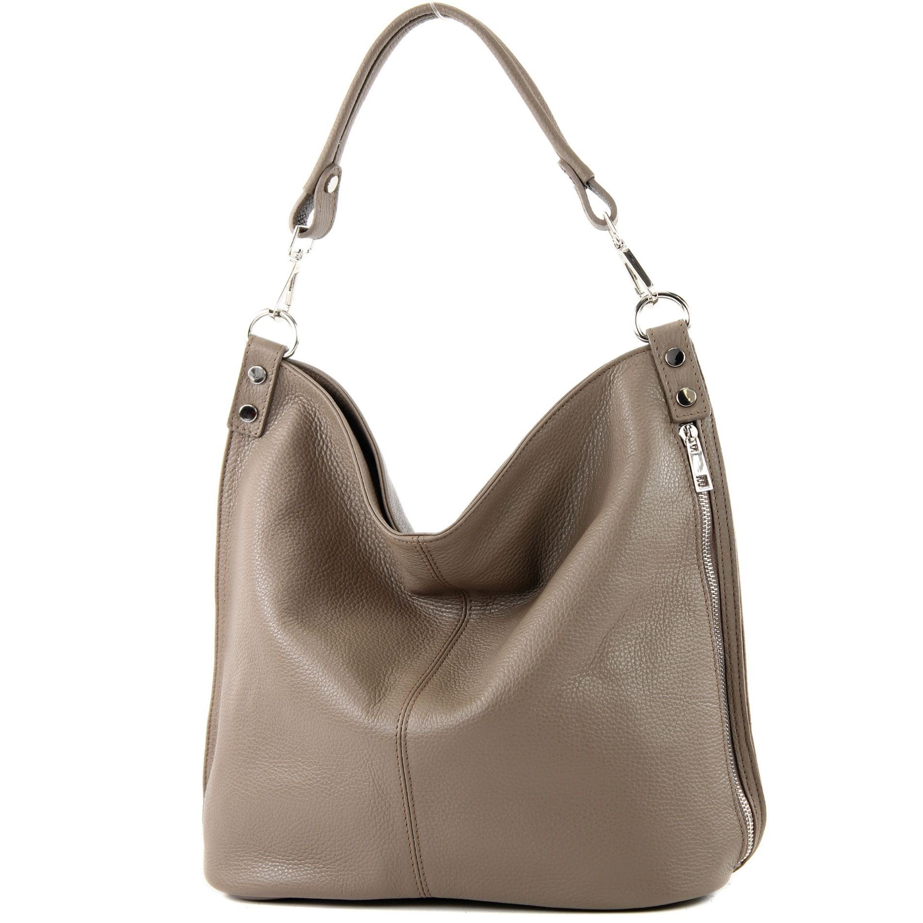 modamoda de Schultertasche T177, Echtleder Handmade in Italy Taupe