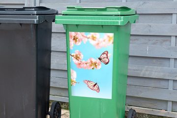MuchoWow Wandsticker Schmetterlinge - Baum - Blumen (1 St), Mülleimer-aufkleber, Mülltonne, Sticker, Container, Abfalbehälter