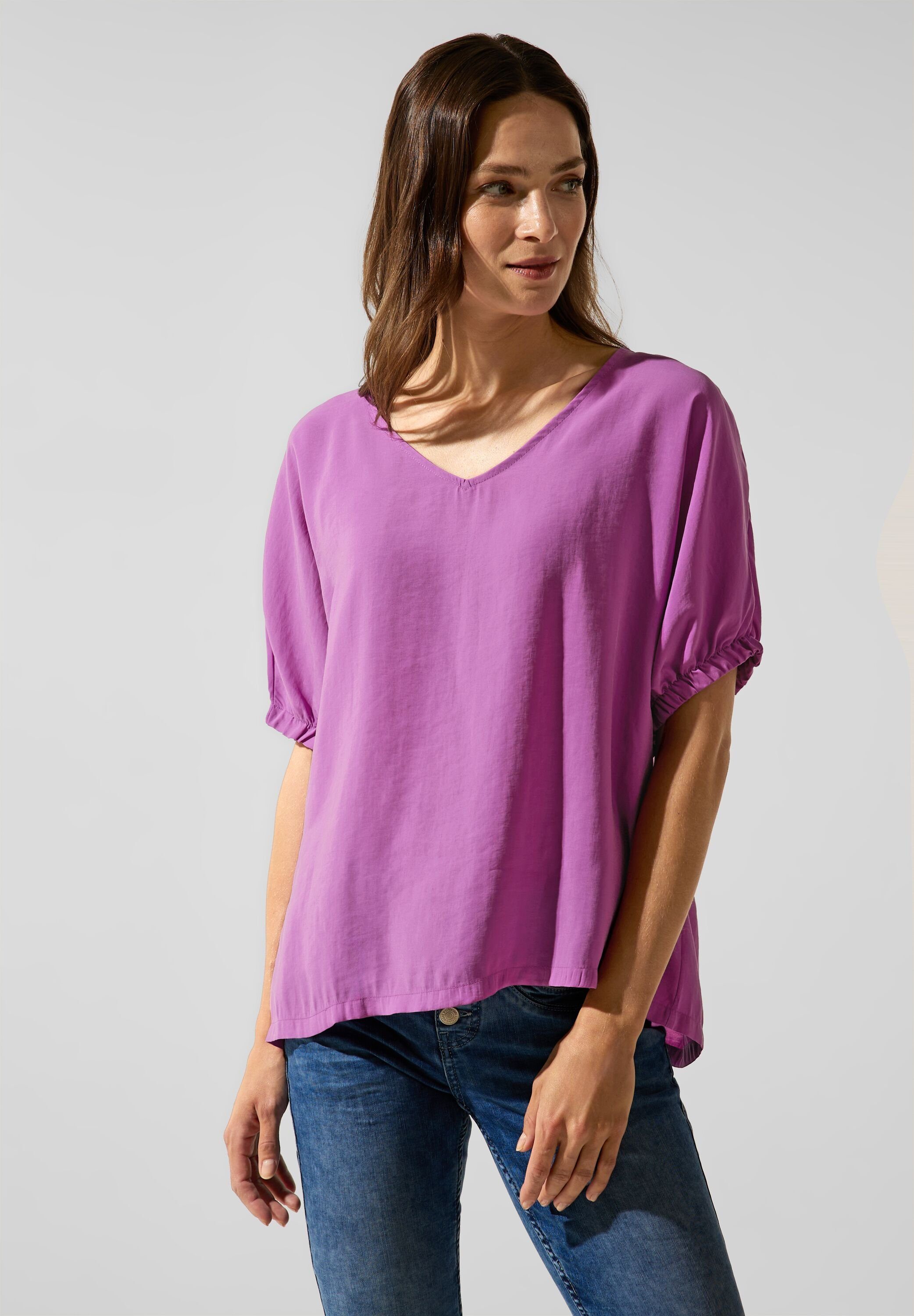 STREET ONE Shirtbluse Street One Bluse mit gerafftem Halbarm in Meta Lil (1-tlg) Nicht Vorhanden meta lilac