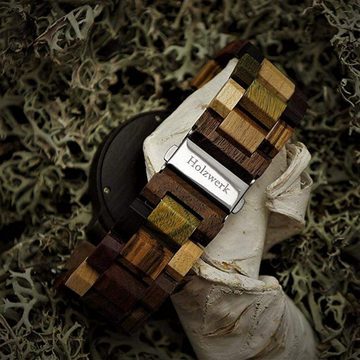 Holzwerk Quarzuhr TREBBIN kleine Damen Holz Armband Uhr mit Datum in beige & braun