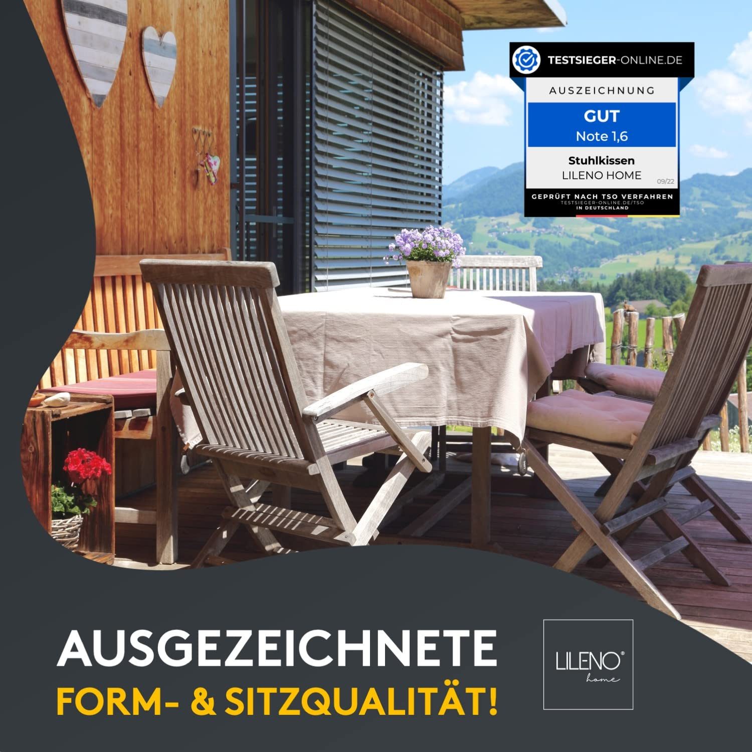 LILENO HOME Stuhlkissen Sitzkissen für Gartenstuhl, Küchenstuhl oder Esszimmerstuhl, Bequeme Indoor u. Outdoor Stuhlauflage als Stuhl Kissen Hellrot