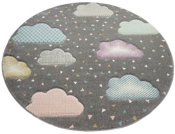 Kinderteppich Kinderteppich Wolke Kinderzimmerteppich in grau blau rosa, Teppich-Traum, rechteckig, Höhe: 13 mm