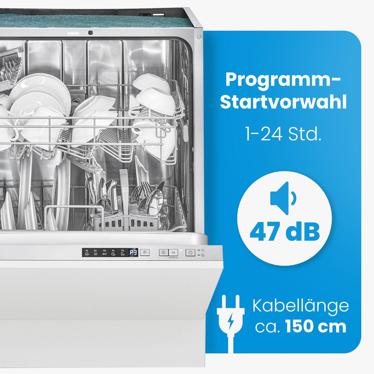 BOMANN vollintegrierbarer Geschirrspüler GSPE 7421 VI, 60cm, 14 Maßgedecke, 5 Programme, OHNE Möbelfront