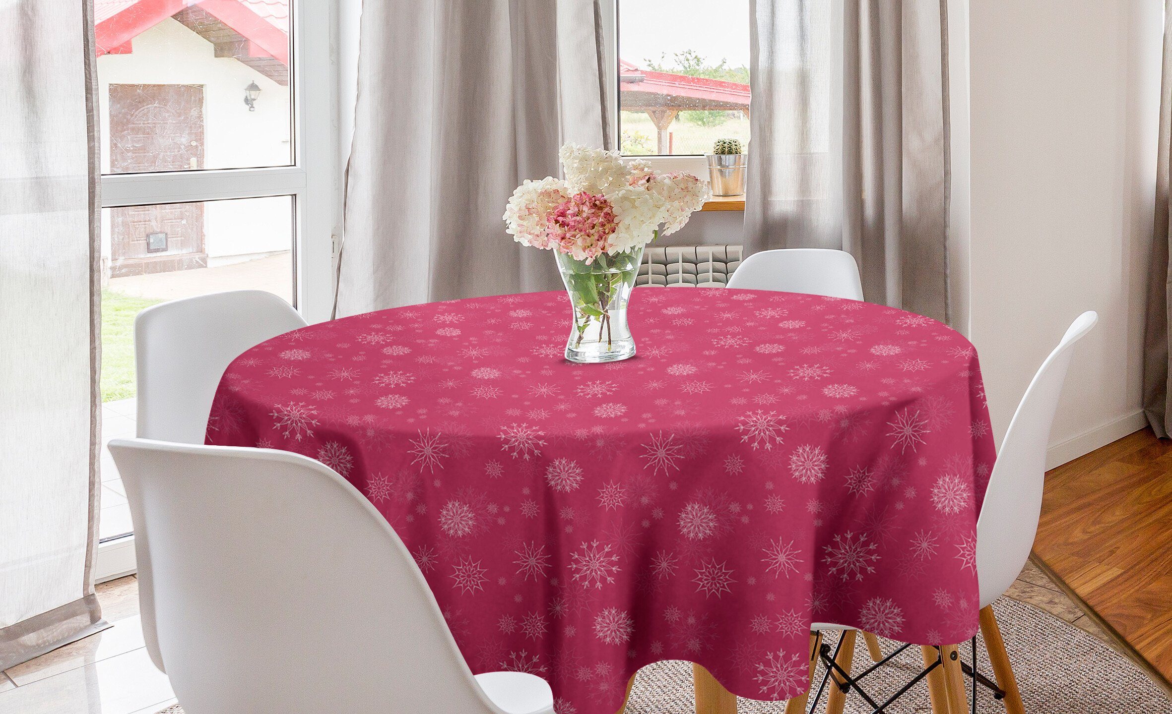 Abakuhaus Tischdecke Kreis Tischdecke Abdeckung für Esszimmer Küche Dekoration, Winter Sanfte Schnee Feminine