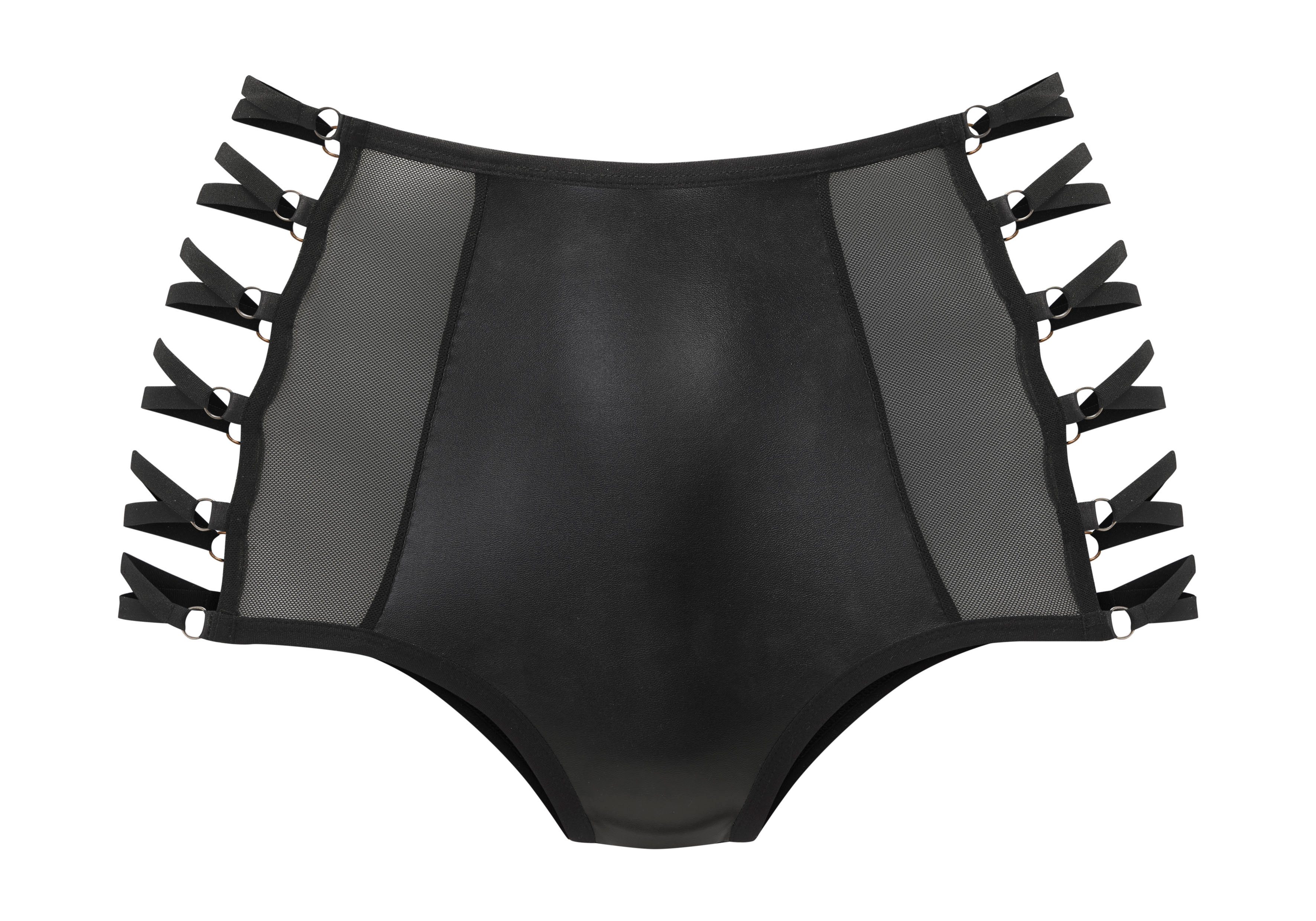 petite fleur gold High-Waist-Slip aus Lederimitat mit aufregenden Bänderdetails, Reizwäsche