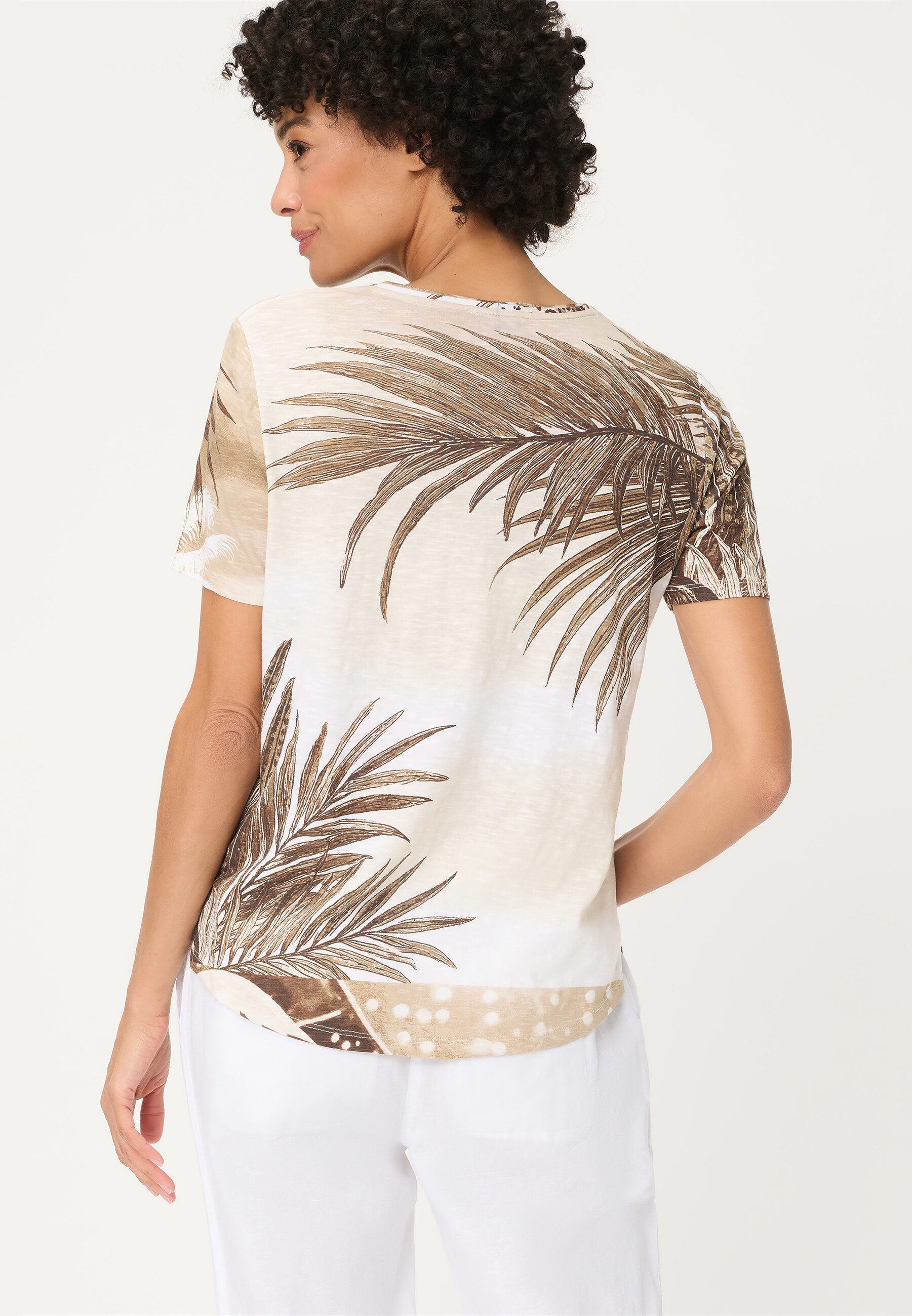 Olsen T-Shirt Shirt mit verziertem Panneaux-Print und V-Ausschnitt