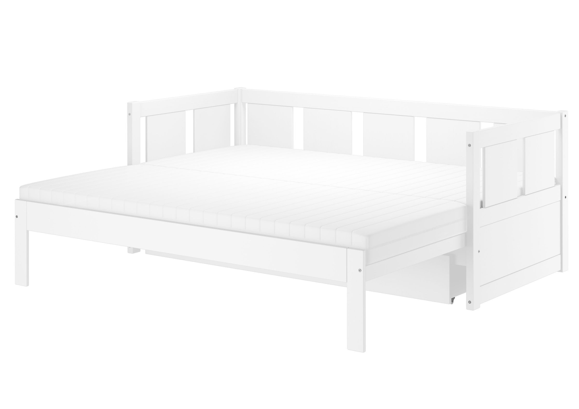 ERST-HOLZ Futonbett Ausziehbett Einzelbett Doppelbett Kiefer Massiv Weiß, Kiefer waschweiß