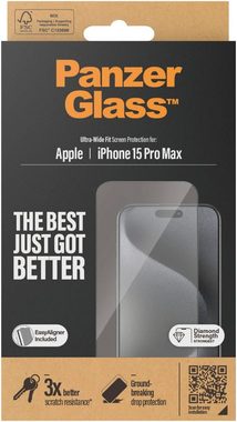 PanzerGlass Displayschutz iPhone 15 Pro Max für iPhone 15 Pro Max, Displayschutzglas, 1 Stück, Kratz-& Stoßfest, Antibakteriell, Vergilbungsresistent