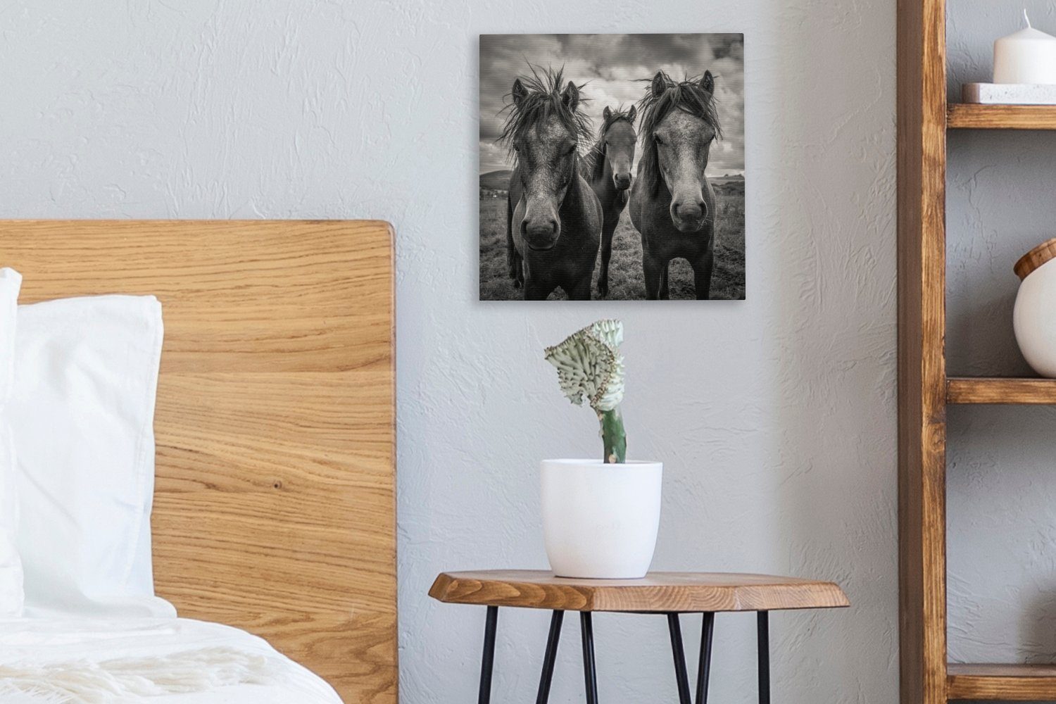 OneMillionCanvasses® Leinwandbild Dartmoor (1 Schwarz Leinwand St), - Wohnzimmer Schlafzimmer - Pferde Bilder - Weiß, für