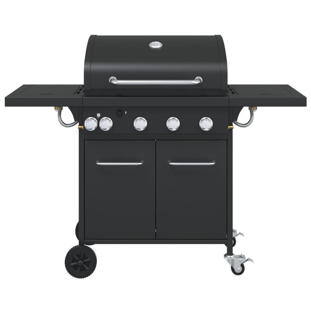 vidaXL Gasgrill Gasgrill mit 5 Flammen Schwarz Pulverbeschichteter Stahl