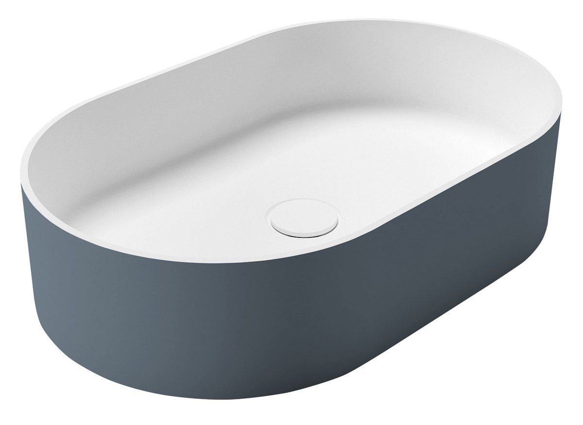 Sapho Waschtisch THIN Waschbecken zum Aufsetzen, Rockstone, 55x35cm, Siena/Weiß matt, Sapho-WN205-42