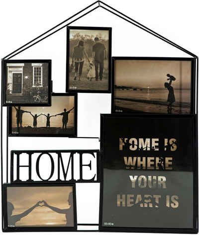 NOOR LIVING Bilderrahmen Collage »Bilderrahmen, 3D Haus Optik, Home Schriftzug für 6 Bilder«, (1 St)