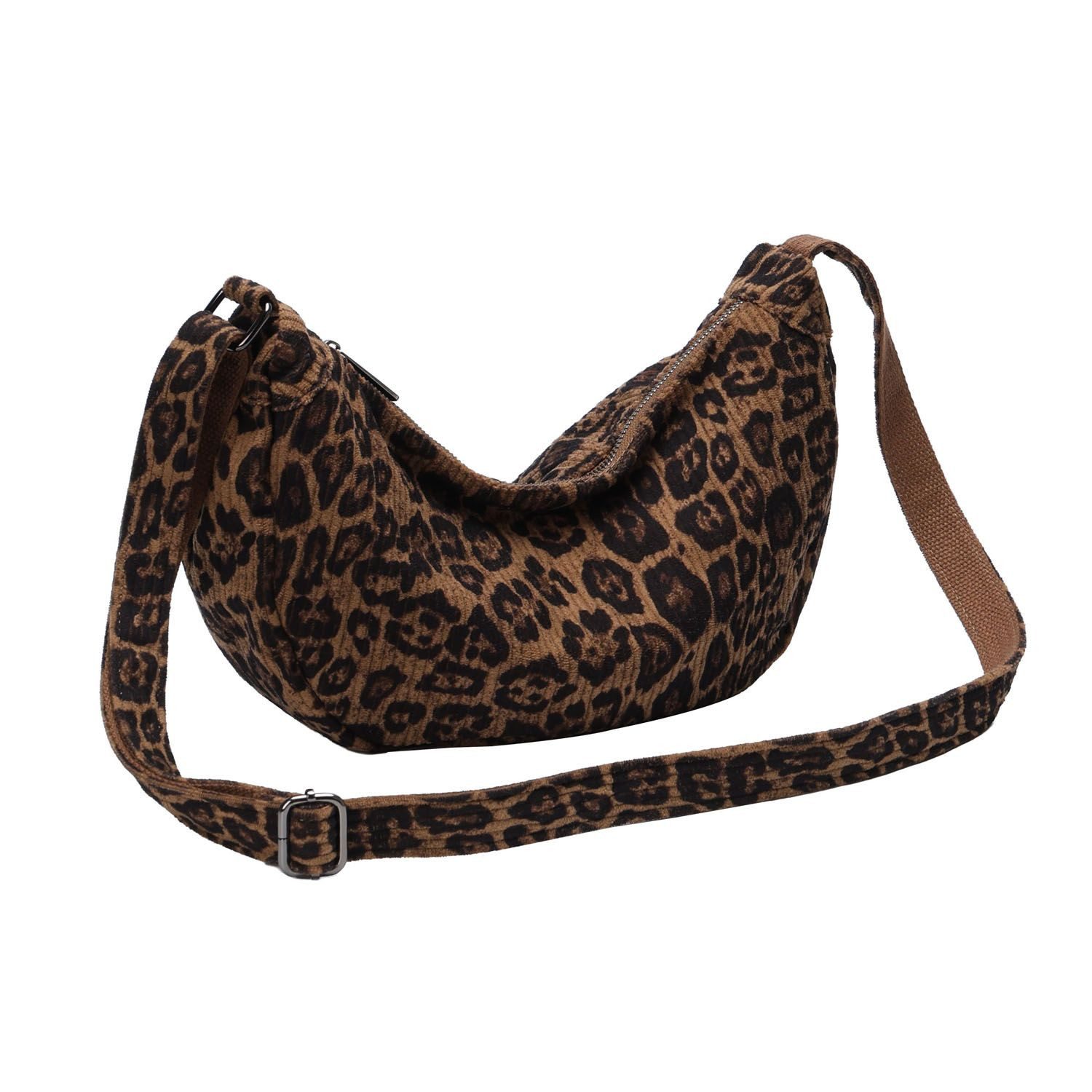 ITALYSHOP24 Schultertasche Damen Halbmond Tasche Leopard Body Bag Umhängetasche CrossOver Cord, Crossbody Runde Cordtasche MOON Brust Slingtasche Freizeit Unise – Bild 2 von 4