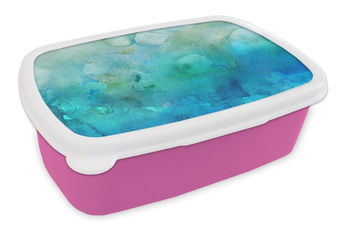 MuchoWow Lunchbox Aquarell - Blau - Grün - Farbton, Kunststoff, (2-tlg), Brotbox für Erwachsene, Brotdose Kinder, Snackbox, Mädchen, Kunststoff rosa