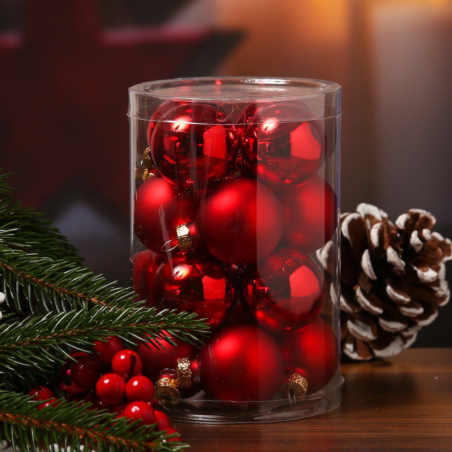 Glas Weihnachtskugel Christbaumkugel 3,5cm Weihnachtsbaumkugel matt 16St glänzend St) MARELIDA (16 rot D: