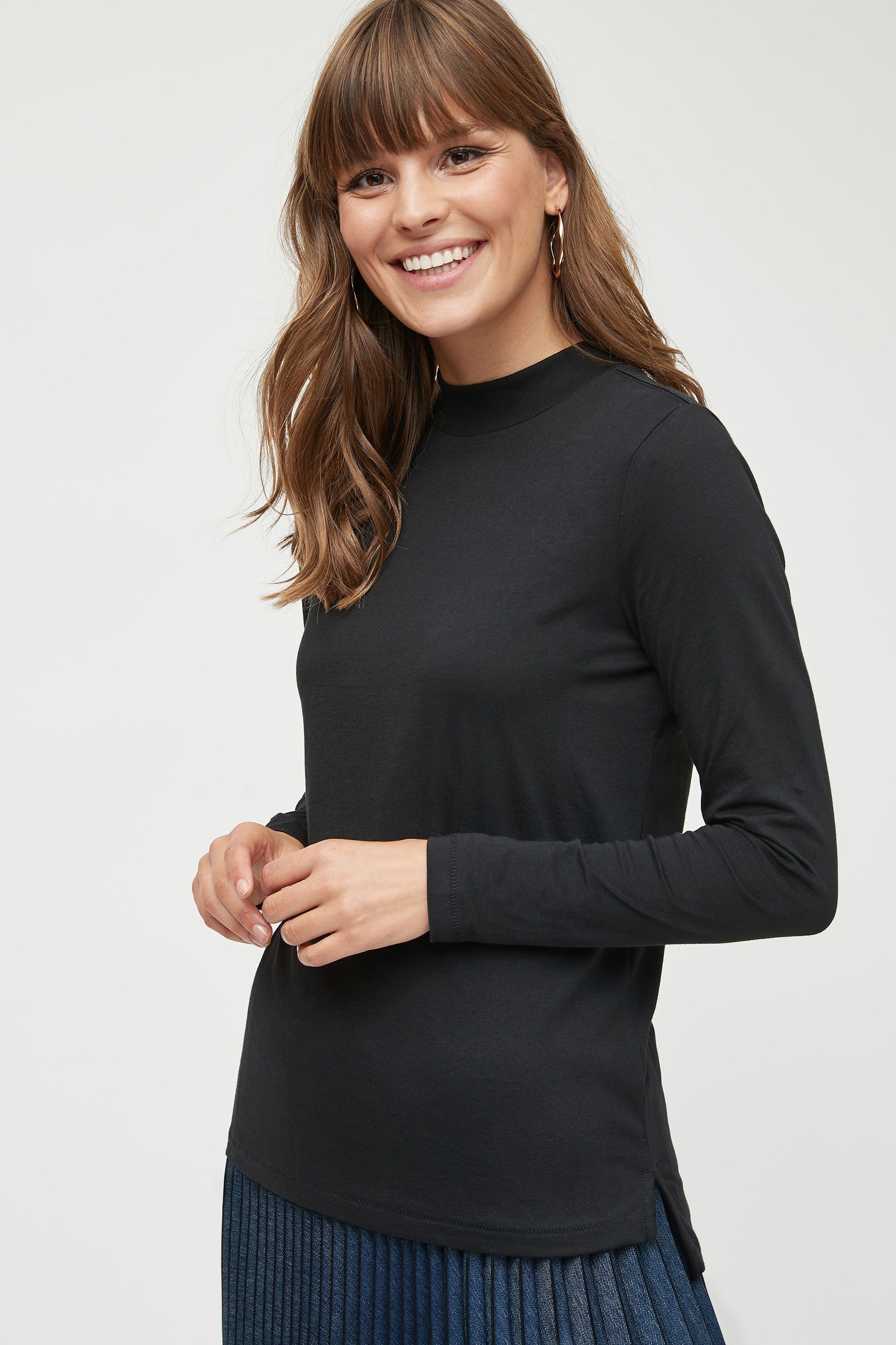 mit Next Stehkragen Black (1-tlg) Langarm-Shirt Langarmshirt