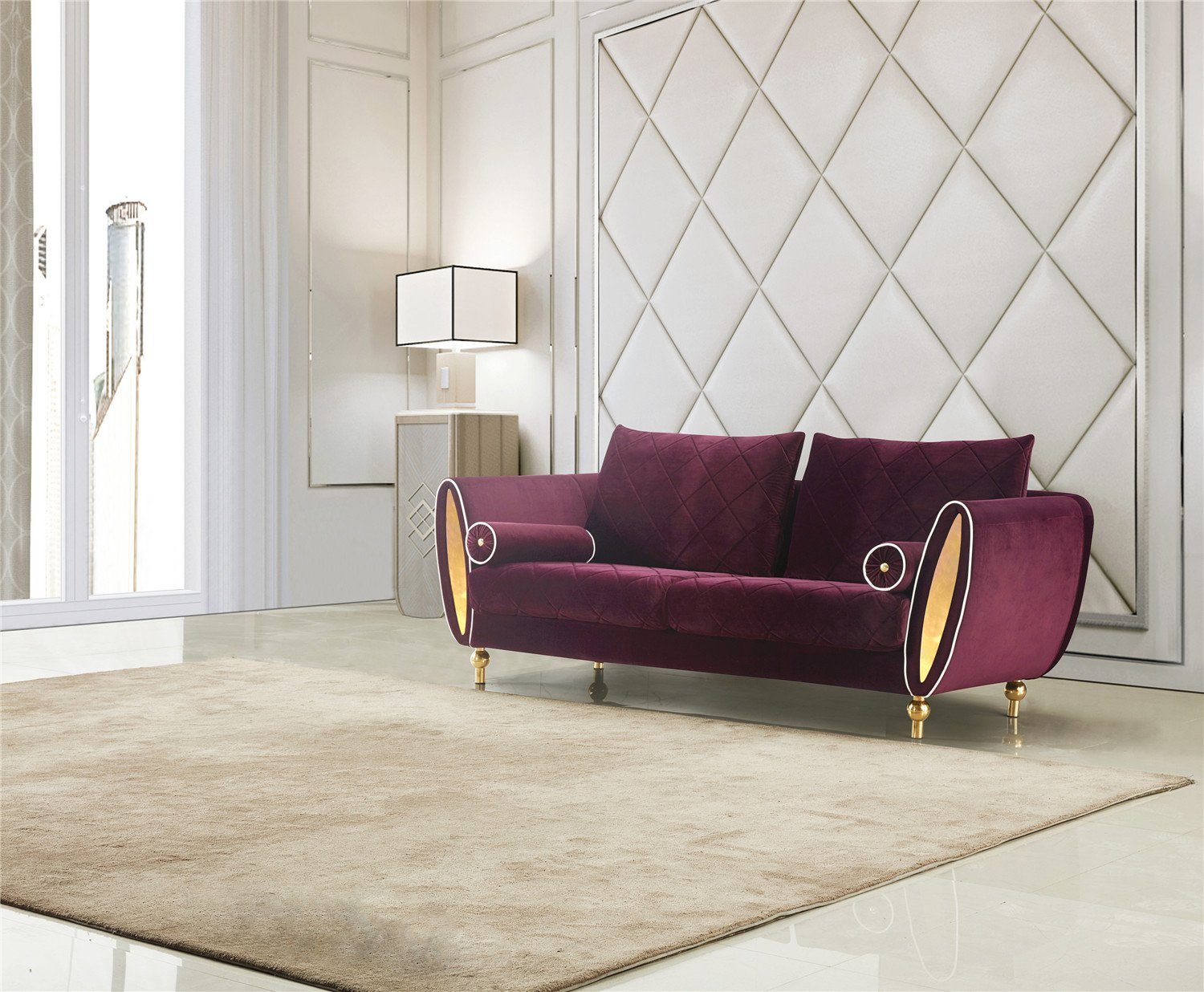 JVmoebel Sofa Luxus Polster 2-Sitzer mit Edelstahlelementen Design Neu, Made in Europe