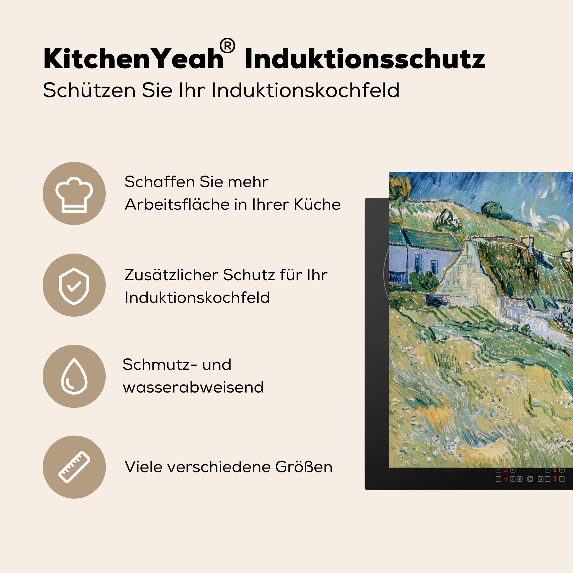 van die küche, Ceranfeldabdeckung Reetgedeckte Ferienhäuser in Gogh, (1 Cordeville Vinyl, 59x52 Induktionsmatte MuchoWow cm, tlg), - für Herdblende-/Abdeckplatte Vincent